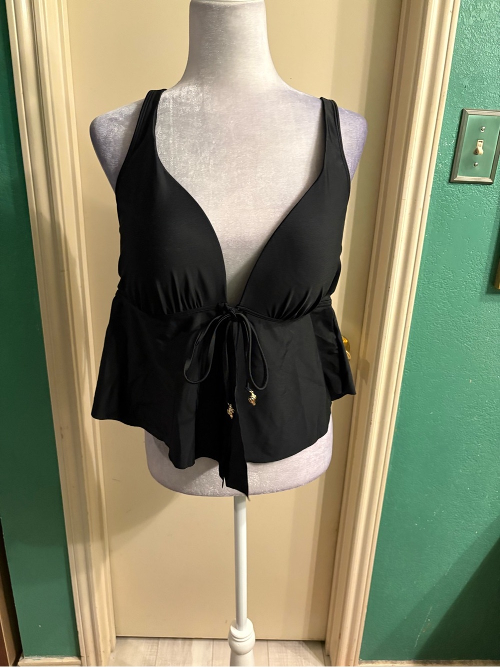 Bar III Black Swim Tankini Top with Tie Detail - Picture 3 of 16